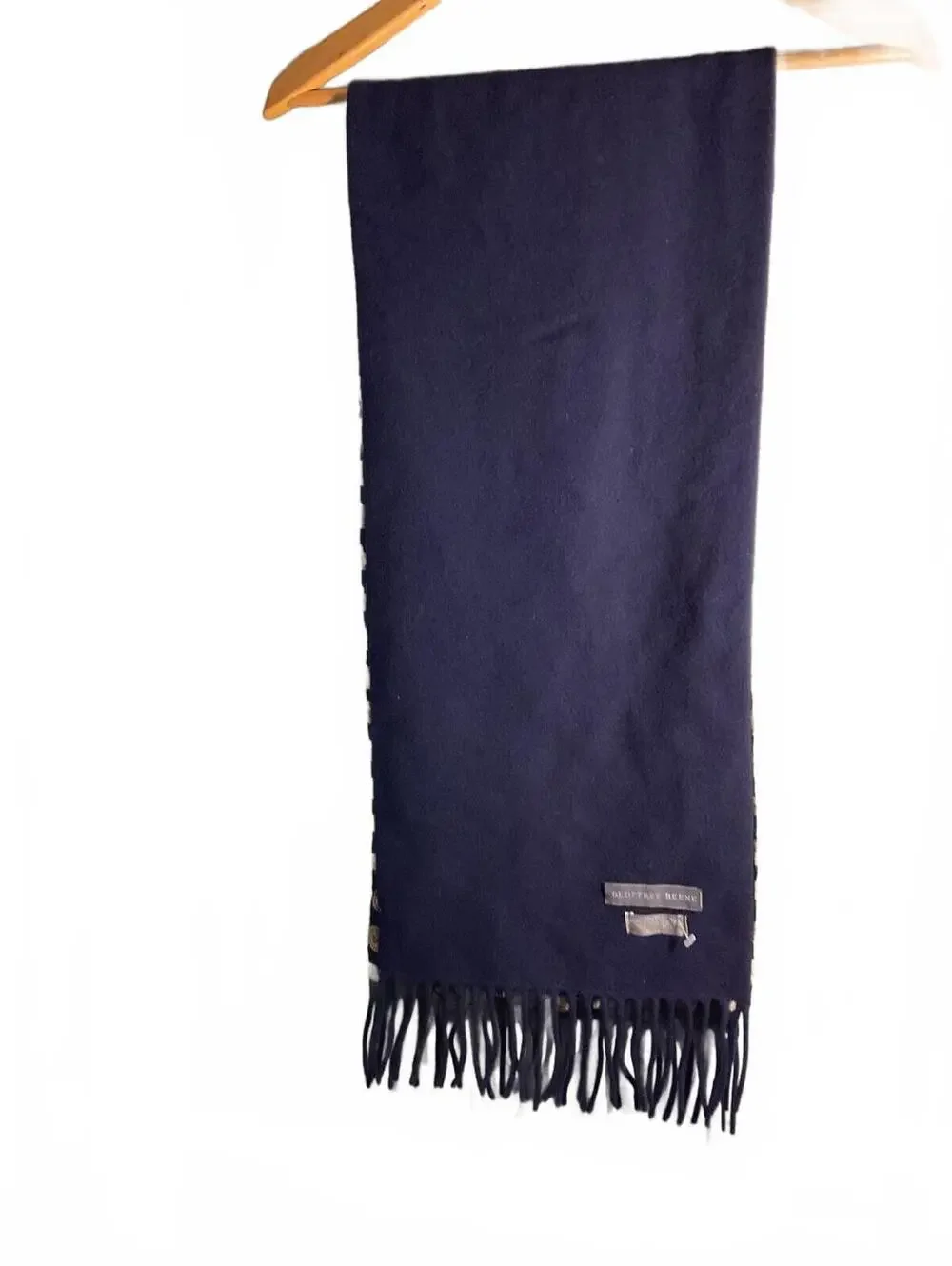 Geoffrey Beene Navy Blue/ Paisley Silk/Wool Reversible Scarf with Fringe